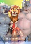  anthro balls bovine buffalo chief_bogo disney erection feline group group_sex humanoid_penis iceman1984 leodore_lionheart lion male male/male mammal officer_mchorn penis rhinoceros sex threesome zootopia 