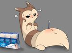  2016 :3 animal_genitalia anus blush brown_fur cotton_swab female feral fur furret grey_background half-closed_eyes lying nintendo nude on_back penetration pok&eacute;mon product_placement pussy q-tip robbonp simple_background smile solo sweat vaginal vaginal_penetration video_games 