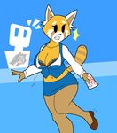  2016 aggressive_retsuko anthro big_breasts bra breasts butt cleavage clothed clothing cute digital_media_(artwork) english_text eyelashes female fur hi_res mammal open_mouth red_panda retsuko sanrio simple_background skirt solo text theicedwolf thick_thighs underwear wardrobe_malfunction 