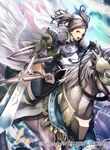  armor blue_hair copyright_name cynthia_(fire_emblem) fire_emblem fire_emblem:_kakusei fire_emblem_cipher garter_straps gloves holding holding_weapon nagahama_megumi official_art open_mouth pegasus_knight polearm short_hair short_twintails spear thighhighs twintails weapon zettai_ryouiki 
