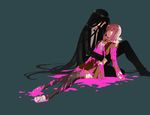  1girl corpse danganronpa danganronpa_3 death formal hair_ornament hairclip highres injury kamukura_izuru long_hair monotsuki nanami_chiaki necktie pink_blood pleated_skirt sitting skirt spoilers suit super_danganronpa_2 tears thighhighs 