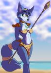  anthro blue_fur bluedraggy boogeestro breasts canine clothing female fox fur green_eyes krystal loincloth looking_at_viewer mammal navel nintendo solo star_fox under_boob video_games 