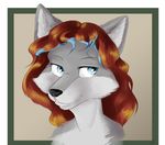  2016 anthro black_nose blue_eyes blue_hair brown_hair canine drawing female fur hair mammal maria portrait smile solo standing wolf wunderknodel 