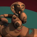  2016 3d_(artwork) anthroanim big_breasts breast_suck breasts cobra digital_media_(artwork) female jamila_queen_cobra looking_at_viewer mammal naga nipples reptile scalie simple_background smile snake solo sucking 