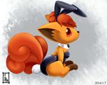  &lt;3 2014 canine clothing costume cute dress female fox looking_at_viewer mammal multi_tail nintendo playboy playboy_bunny pok&eacute;mon red_eyes simple_background sitting solo video_games vulpix りゅま 