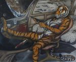  anthro bed bikini clothing detailed_background earth feline female gun handgun hindpaw knife mammal moon paws ranged_weapon rifle science_fiction solo space spacecraft swimsuit teiirka tiger vehicle weapon 