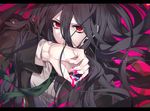  black_hair blood blood_splatter character_name copyright_name danganronpa danganronpa_3 formal hair_ornament hairclip holding kamukura_izuru kaname long_hair looking_at_viewer male_focus necktie pink_blood red_eyes solo spoilers suit tears very_long_hair 