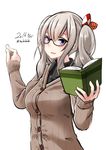  artist_name bad_id bad_pixiv_id bespectacled blue_eyes book cardigan chalk dated glasses highres holding holding_book kantai_collection kashima_(kantai_collection) nekobaka open_book ribbed_sweater signature silver_hair simple_background solo sweater twintails twitter_username 