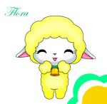  &lt;3 bell caprine cute eyes_closed female flora_(jewelpet) flower giggling jewelpet mammal plant sheep simple_background text unknown_artist 