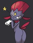  ambiguous_gender big_claws black_fur butt claws eyelashes feral from_behind_position fur looking_at_viewer nintendo one_eye_closed pok&eacute;mon red_eyes robbonp sex simple_background smile solo video_games weavile wink 