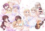  :d ahagon_umiko barefoot blonde_hair blue_eyes blush breasts brown_hair dark_skin dress flower glasses green_eyes grey_hair hair_flower hair_ornament hand_on_another's_head hand_on_another's_shoulder hazuki_shizuku hoshikawa_hotaru iijima_yun long_hair looking_at_viewer medium_breasts mole mole_on_breast mozuku_(new_game!) multiple_girls new_game! official_art open_mouth purple_eyes purple_hair red-framed_eyewear sakura_nene shinoda_hajime small_breasts smile suzukaze_aoba takimoto_hifumi tokunou_shoutarou tooyama_rin twintails upside-down yagami_kou 