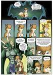  2016 abs anthro big_muscles blue_eyes canine chest_tuft clothed clothing comic d: dialogue dragon duo english_text eyes_closed farin forest fox geminisaint hand_on_shoulder horn loincloth male mammal muscular muscular_male nipples pecs scalie scared sekk&#039;ral smile startled text topless tree tuft wide_eyed wings 