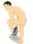  1boy ass barefoot dressing haikyuu!! looking_at_viewer male_focus nude sawamura_daichi solo underwear 