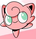  ambiguous_gender big_ears cute feral green_eyes hair hair_tuft jigglypuff nintendo not_furry pink_background pink_skin pok&eacute;mon robbonp simple_background smile solo video_games waddling_head white_background 