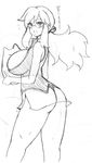  1girl ass bare_arms bare_legs bare_shoulders blush breasts cleavage elite_four glasses high_heels kanna_(pokemon) koutarosu large_breasts long_hair looking_at_viewer miniskirt pokemon pokemon_(game) pokemon_frlg ponytail sketch skirt sleeveless 