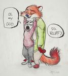  anthro canine clothed clothing dialogue disney duo female fluffy fox hi_res judy_hopps lagomorph male mammal monoflax nick_wilde rabbit simple_background text white_background zootopia 