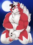  anthro humanoid_penis male midnight_lycanroc muscular nintendo penis pok&eacute;mon schwarzfox solo uncut video_games 