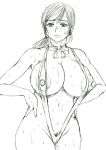  1girl blush breasts huge_breasts image_sample monochrome nipples pixiv_sample ponytail solo 