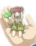  :d arm_support bangs blouse blunt_bangs blush boots bow bowtie brown_eyes brown_hair center_frills clover clover_print eyebrows eyebrows_visible_through_hair four-leaf_clover frilled_shirt_collar frills full_body green_shorts hair_ribbon idolmaster idolmaster_cinderella_girls in_palm looking_at_viewer minigirl ogata_chieri open_mouth plaid plaid_shorts puffy_shorts ribbon scrunchie short_hair short_sleeves shorts sidelocks sitting smile solo_focus suspenders twintails tyuga white_background white_blouse wrist_scrunchie yokozuwari 