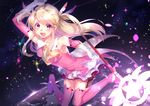  absurdres blonde_hair boots collarbone detached_sleeves fate/kaleid_liner_prisma_illya fate_(series) gloves highres holding holding_wand illyasviel_von_einzbern kaleidostick kirushi_(killcy) long_hair magical_girl magical_ruby open_mouth pink_eyes pink_footwear prisma_illya solo staff thigh_boots thighhighs two_side_up wand white_gloves 