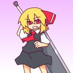  ascot berserk black_skirt blonde_hair dragonslayer_(sword) greatsword hair_ribbon kakinoki_mikan_(kari) red_eyes ribbon rumia short_sleeves skirt skirt_set solo touhou vest 