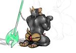  2015 anthro anubian_jackal bdsm begging blindfold blush bondage bound brown_fur butt canine chain chained claws clothed clothing collar digital_media_(artwork) dildo fixed_dildo fixed_toy fur gag gagged gimp guide_lines hindpaw hyenaface jackal kneeling league_of_legends male male/male mammal muscular nasus_(lol) paws penis reptile ring_gag rubber scalie sex_toy simple_background sketch strapped_in_toy tight_clothing video_games weapon white_background 