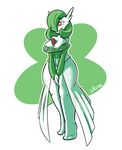  big_breasts breasts cleavage clothed clothing daclusia female gardevoir green_hair hair nintendo not_furry pink_eyes pok&eacute;mon pok&eacute;morph smile solo torn_clothing video_games 