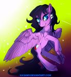  black_hair blue_eyes cutie_mark equine eyelashes fan_character feathered_wings feathers female feral fur hair hooves ka-samy mammal my_little_pony nude purple_feathers purple_fur smile solo wings 