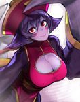  blue_hair blue_skin blush_stickers breasts chinese_clothes claws cleavage cleavage_cutout flipped_hair hat highres jiangshi large_breasts lei_lei nishiide_kengorou ofuda red_eyes short_hair smile solo vampire_(game) 
