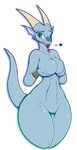  &lt;3 anthro blush breasts dragon featureless_breasts featureless_crotch female fin green_eyes holding_breast horn r-mk reptile scalie scar small_breasts thick_thighs tongue tongue_out voluptuous wide_hips 