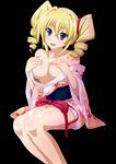  1girl blonde_hair blue_eyes breasts covering_breasts high_school_dxd japanese_clothes large_breasts long_hair ravel_phenex sitting solo twintails 