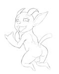  anthro backsack balls bedroom_eyes butt finger_to_mouth greyscale half-closed_eyes horn inviting kneeling line_art looking_at_viewer looking_back male mammal monochrome nude ori ori_and_the_blind_forest pinup pose rear_view seductive seyrmo sketch solo tongue tongue_out 