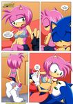 ! ... 2012 amy_rose bbmbbf blush body_swap breasts carpet cleavage clothed clothing comic female gloves half-closed_eyes hedgehog horny legwear living_room male mammal mobius_unleashed navel o_o palcomix palcomix_vip shirt shorts skirt socks sofa sonic_(series) sonic_the_hedgehog text trip 