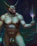  balls bovine cureboltium flaccid glowing magic male mammal minotaur muscular nude penis pubes slightly_chubby solo space starry_background uncut 