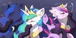  2016 blue_fur blush equine eyes_closed female feral friendship_is_magic fur group hair hioshiru horn licking long_hair mammal multicolored_hair my_little_pony one_eye_closed oral princess_cadance_(mlp) princess_celestia_(mlp) princess_luna_(mlp) purple_fur simple_background smile tentacles tongue tongue_out twilight_sparkle_(mlp) unicorn white_fur 