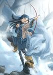  1girl ainu_clothes artist_request asirpa bow_(weapon) golden_kamuy snow weapon wolf 