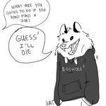  2016 ambiguous_gender anthro clothed clothing dialogue drawdroid english_text fully_clothed greyscale hi_res hoodie ian_(drawdroid) line_art mammal marsupial monochrome open_mouth opossum sharp_teeth simple_background speech_bubble standing teeth text the_truth tongue unseen_character white_background 