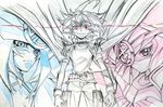  2boys duel_monster ebina_hidekazu multiple_boys multiple_monochrome red_eyes sakaki_yuuya spot_color traditional_media xiangke_magician xiangsheng_magician yuu-gi-ou yuu-gi-ou_arc-v 