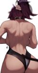  1girl ass back backboob bare_back black_choker bleach bluecup breasts cat_tail choker commentary facing_away from_behind highres large_breasts median_furrow ponytail shihouin_yoruichi shoulder_blades simple_background solo tail toned white_background 