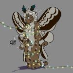 1:1 2023 anthro arthropod balls bodily_fluids brown_body brown_fur cum cumshot cupcakecarly ejaculation fairy_lights fur genital_fluids genitals girly grey_background grey_hair hair hi_res insect insect_wings kneeling lepidopteran looking_up male moth nude open_mouth penis simple_background smile solo wings