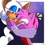  2014 amy_rose anthro bat big_breasts blush breasts cleavage clothed clothing duo female hedgehog hug mammal rouge_the_bat smile sonic_(series) supersonicrulaa 