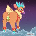 1:1 2023 anus artist_name butt cold-blooded-twilight deer digital_media_(artwork) female feral fur hi_res looking_at_viewer looking_back mammal new_world_deer outside reindeer solo teats text them&#039;s_fightin&#039;_herds tongue tongue_out velvet_reindeer_(tfh)