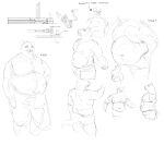 2022 absurd_res anthro belly bottomwear cettus clothed clothing dress_shirt english_text felid front_view fully_clothed gulonine hand_on_hip hi_res male mammal monochrome moobs multiple_images mustelid musteline navel nipples overweight overweight_anthro overweight_male pants partially_clothed rear_view saber-toothed_tiger shirt side_view sketch sketch_page text topless topwear wolverine