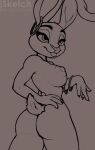 4_fingers absurd_res anthro big_butt big_ears big_eyes blep bracelet breasts butt curvy_figure disney ear_piercing eyebrows female fingers hi_res jewelry judy_hopps lagomorph leporid looking_back mammal nipples piercing pocket_fluff presenting rabbit raised_eyebrow raised_tail scut_tail short_tail solo tail thick_thighs tongue tongue_out wide_hips zootopia