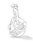  2016 3_toes 4_fingers ambiguous_gender anthro billiard_ball butt greyscale looking_at_viewer looking_back mammal monochrome mouse rear_view rodent sitting smile solo toes wolfkidd 
