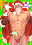  1boy abs bara bare_pectorals beard censored christmas clothing_aside covered_testicles english_text erection facial_hair feet_out_of_frame full_beard happy_new_year hat highres large_pectorals long_beard looking_at_viewer male_focus male_underwear male_underwear_aside mature_male merry_christmas muscular muscular_male nakata_shunpei navel nipples off_shoulder original pectorals presenting_penis red_headwear santa_claus santa_costume santa_hat seductive_smile short_hair smile solo stomach text_censor thick_beard thick_eyebrows thighs underwear undressing v-taper 