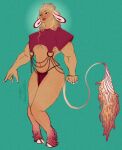 alpha_werehimbo anthro blonde_eyebrows blonde_hair body_chains bovid bovine broad_shoulders brown_eyes chain dreadlocks eyebrows fetlocks food_theme hair hi_res hooves humanoid light_body light_skin long_ears long_tail male mammal ombre_hair solo suggestive tail tail_tuft tuft wide_hips