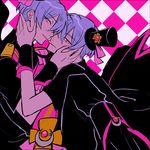  :p beppu_akihiko beppu_haruhiko binan_koukou_chikyuu_bouei-bu_love! blue_hair boots brothers checkered checkered_background eyebrows eyebrows_visible_through_hair hat imminent_kiss incest looking_at_viewer magical_boy male_focus mini_hat mini_top_hat multiple_boys patterned_background pink_eyes red_eyes siblings smile tongue tongue_out top_hat twincest twins uki001 wrist_cuffs yaoi 
