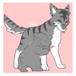 2016 ambiguous_gender bear blep border canid canine canis domestic_dog duo facial_scar feral full-length_portrait fur ginga_(series) grey_body grey_fur grey_stripes kagetora_(ginga) kemono mammal pink_background portrait scar simple_background snout snout_scar striped_body striped_fur stripes temitess tongue tongue_out white_body white_border white_fur yellow_eyes