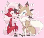  &lt;3 2016 abstract_background ambiguous_gender blush canine claws duo fur lycanroc mammal midday_lycanroc midnight_lycanroc multicolored_fur nintendo nose_to_nose pok&eacute;mon red_fur speech_bubble tan_fur video_games white_fur 